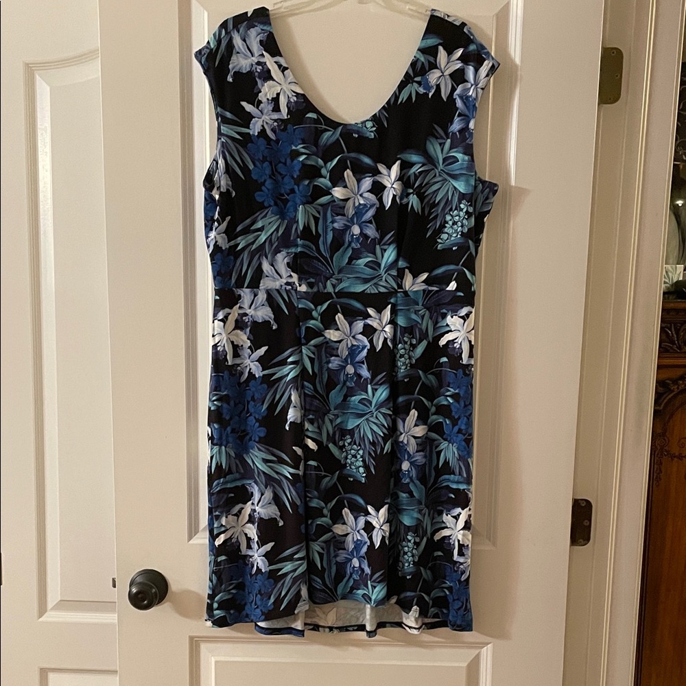 Tommy Bahama Black Floral Midi Dress with Blue & White Flowers